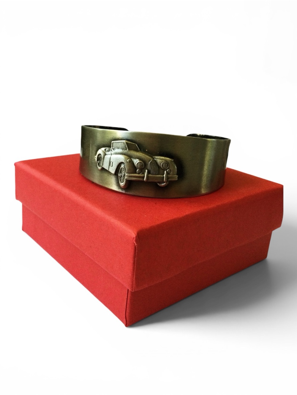 Vtg Darkened Silver‑Tone Classic Car Cuff Bracelet – Kids or XS Adult Wrist
